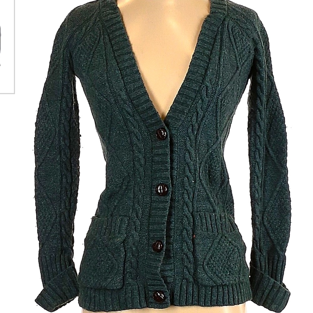 Maison Jules Teal Cable Knit Cardigan